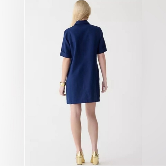 J. Crew 100% Linen Navy Blue Button-Up Short Sleeve Pocket Dress Size 8 NWOT - Picture 3 of 13
